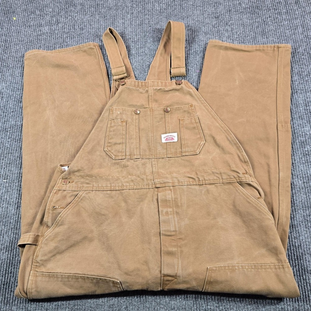 Round House Duck Bib Overalls Mens 44x30 Brown Canvas Relaxed Workwear USA